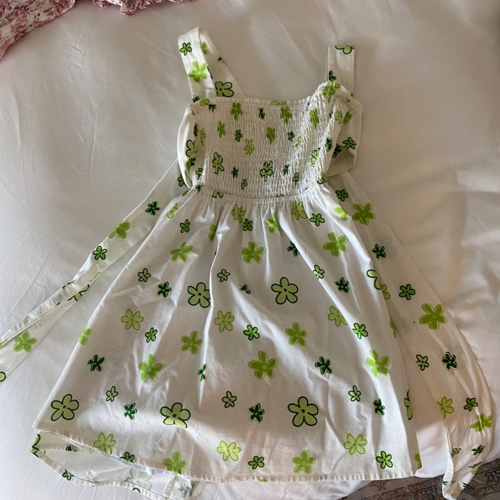 Peppermayo Linen Mini Dress, Color: Green Wild Poppies, Size: 8
